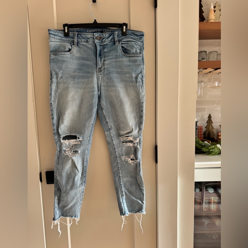 American Eagle Outfitters Ripped Light Blue Ankle Jeans